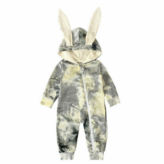 Otqutp Easter Girls Long Sleeve Bodysuits Baby Boys Girls Cute Easter Outfit Bunny Ear Hoodie Romper Long Sleeve Jumpsuit Spring Fall Outwear(A-Beige,0-3 Months)