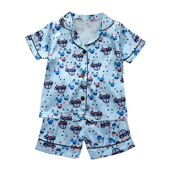 Otqutp Elastic Waist Clothing Sets for Toddler Boys Girls Cute Printed Short Sleeve Shorts Satin Pajamas Loungewear Set Elastic Shorts 2PCS Spring Summer Clothes