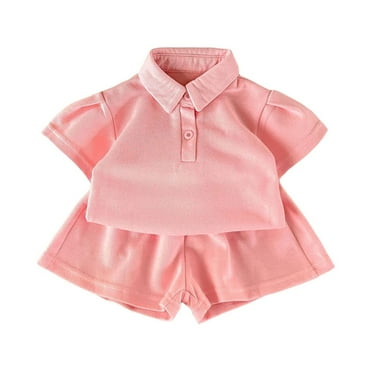 Otqutp Elastic Waist Clothing Sets for Toddler Girls Short Sleeve Solid Color T Shirt Top Shorts Party 2PCS Suit For 0 To 4 Years