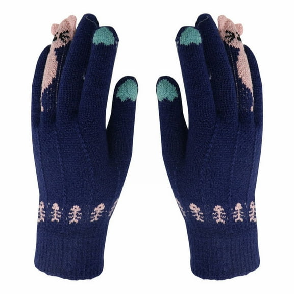 Otqutp Elastic Teen Girls Outdoor Gloves Women's Winter Warm TouchScreen Gloves Thermal Cable Knit Wool Gloves for Cold Weather(Navy,One Size)