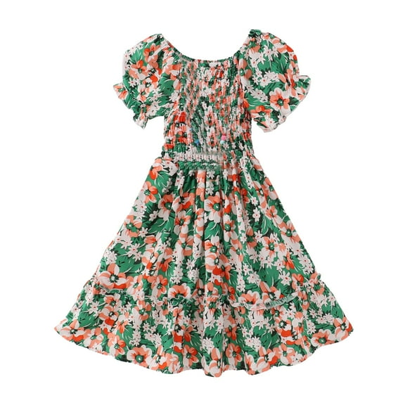 Otqutp European Summer Big Girl Slip on Dress Beach Ethnic Cotton Silk Bohemia Dress Children's Sleeveless Dress Floral Princess Toddler Girl Clothes(Green-b,9-10 Years)