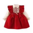 thumbnail image 1 of Otqutp Fall Winter&nbsp;Kids&nbsp;Bodysuits&nbsp;for&nbsp; Kids Baby Girls Long Ruffled Sleeve Bowknot Shirt Blouse Top Patchwork Suspender Skirt Outfits Set 2PCS Clothes, 1 of 9