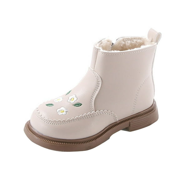 Otqutp Fashion Big Kids Winter Water Proof Flat Keep Warm Snow Boots 2-10 Years Comfortable Shoes with Side Zipper for Toddler/Little Kid/Big Kid(Beige,6-7 Years)