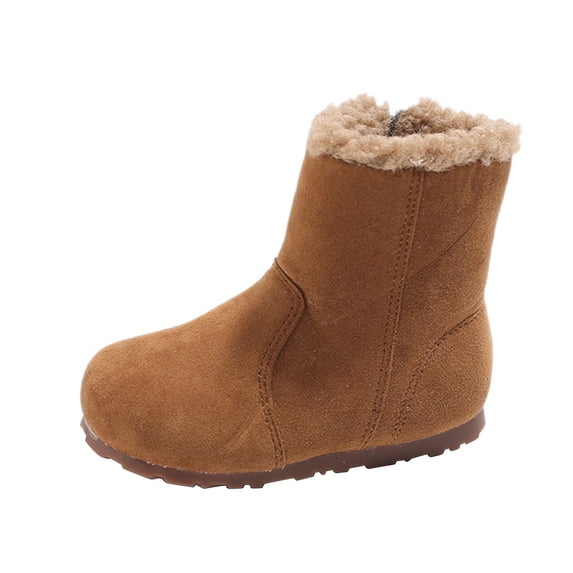 Otqutp Fashion Big Kids Winter Water Proof Flat Keep Warm Snow Boots Comfortable Shoes Anti-Slip Mid Calf with Side Zipper for Toddler/Little Kid/Big Kid(Coffee,5.5-6 Years)