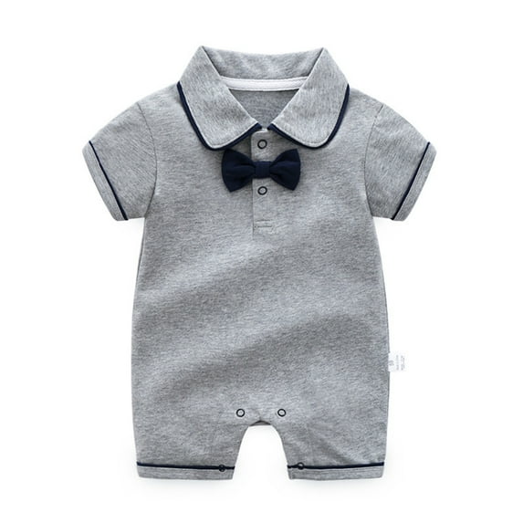 Otqutp Fashion Bodysuit for Toddler Baby Boys Bow Short Sleeve Outsie Button Down Lapel Bodysuit Banquet Wedding Jumpsuit Clothes(B-D,6-9 Months