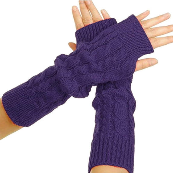 Otqutp Fashion Breathable Mitten for Outdoor Winter Warm and Fashionable Solid Color Knitted Fingerless Gloves for Men and Women(Purple,One Size)