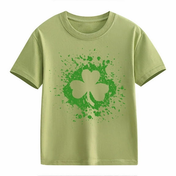 Otqutp Fashion Clothes for Girls and Boys Casual Short Sleeved T Shirt St. Day Children's Retro Personality 2D Print Children Loose Short Sleeve Clothes for Spring Summer(Green,8-9 Years)