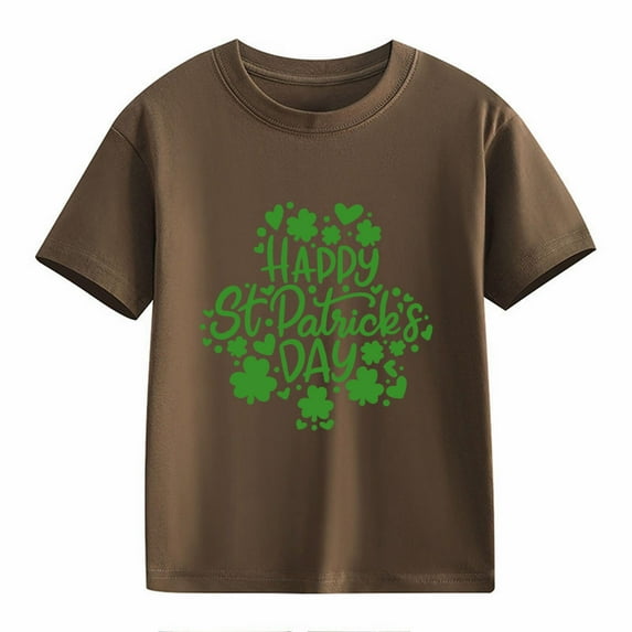 Otqutp Fashion Crew Neck Blouse for Girls and Boys Casual Short Sleeved T Shirt St. Day Children's Retro Personality 2D Print Loose Short Sleeved Clothes for Spring Summer(Brown,3-4 Years)