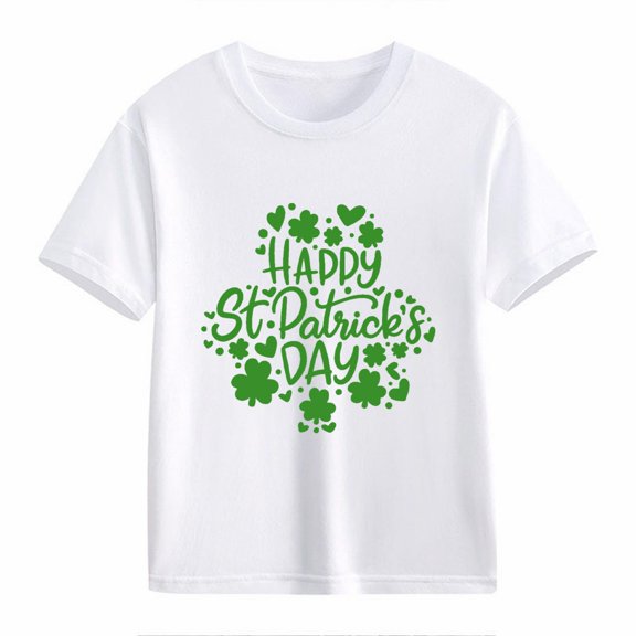 Otqutp Fashion Crew Neck Blouse for Girls and Boys Casual Short Sleeved T Shirt St. Day Children's Retro Personality 2D Print Loose Short Sleeved Clothes for Spring Summer(White,3-4 Years)