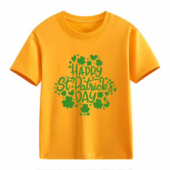 Otqutp Fashion Crew Neck Blouse for Girls and Boys Casual Short Sleeved T Shirt St. Day Children's Retro Personality 2D Print Loose Short Sleeved Clothes for Spring Summer(Yellow,3-4 Years)