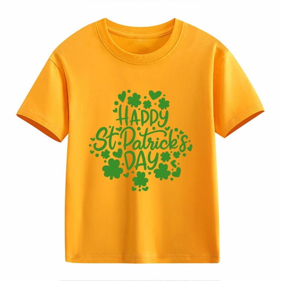 Otqutp Fashion Crew Neck Blouse for Girls and Boys Casual Short Sleeved T Shirt St. Day Children's Retro Personality 2D Print Loose Short Sleeved Clothes for Spring Summer(Yellow,3-4 Years)