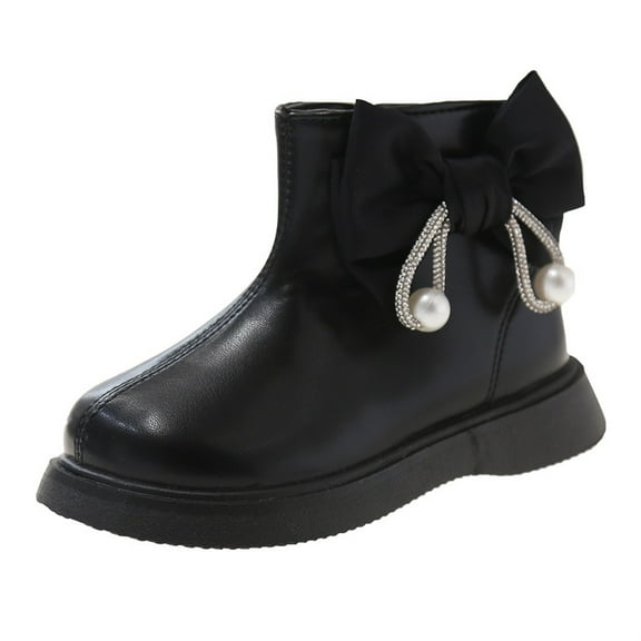 Otqutp Fashion Kids Winter Girls Water Proof Flat Keep Warm Snow Boots Comfortable Shoes with Side Zipper Pull on Ankle Boots for Outdoor Play and Everyday Wear(Black,3-3.5 Years)