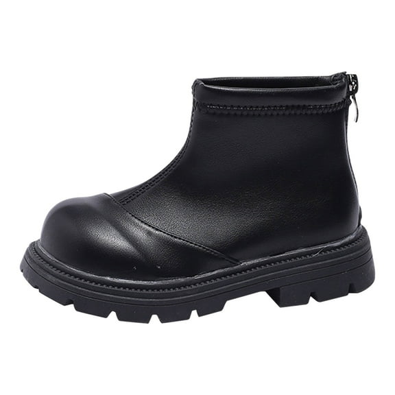 Otqutp Fashion Shoes for Baby Girls Black Platform Booties for Toddler Girls Front Zipper Cheer Shoes Outdoor Warm Non Slip Mary Jane Shoes