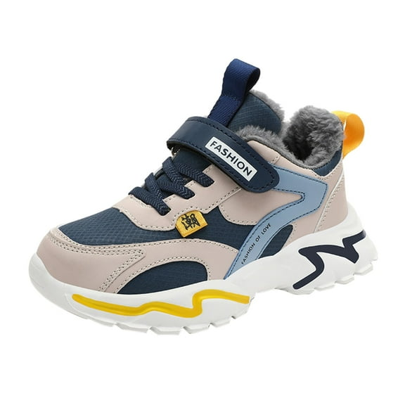 Otqutp Fashion Sneakers for Boys' Spring Autumn and Winter Leather and Cotton Warm Adjustable Shoelaces Casual Sports Shoes for Middle and Large Children(Dark Blue,9-9.5 Years)