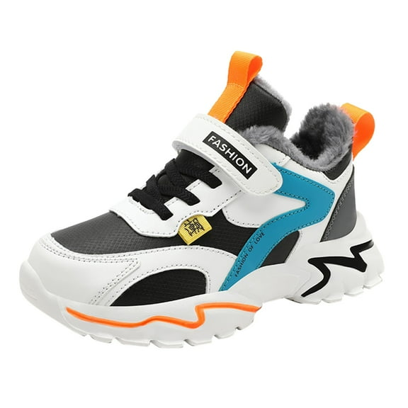 Otqutp Fashion Sneakers for Boys' Spring Autumn and Winter Leather and Cotton Warm Adjustable Shoelaces Casual Sports Shoes for Middle and Large Children(Orange,4.5-5 Years)