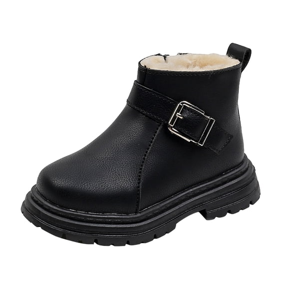 Otqutp Faux Fuđť—ż Girls Ankle Boots Pu Leather Waterproof Anti Slip Buckle Booties Toddler Insulated Cozy Warm Dress Shoes