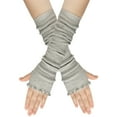 thumbnail image 1 of Otqutp Female Fashion Casual Gloves Women Winter Fingerless Gloves Thumb Holes for Half Finger Mittens Fingerless Stretchy Warm Long Gloves(Grey,One Size), 1 of 1