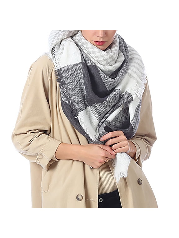 Female Neck Gaiters Women's Winter Fashion Colorful Plaid Warm Soft Shawl Imitation Scarves Long Scarf Lightweight for Fall Winter(Grey,One Size)