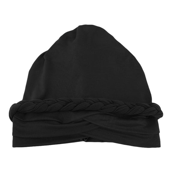 Otqutp Fish Cap for Women Fashion Solid Color Hat Cap Ethnic Bohemia Pre Tied Braid Hair Cover Wrap Hijab Turban Headwear(Black,)