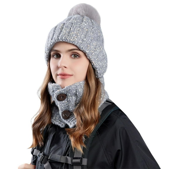 Otqutp Fishing Hats for Teen Girls Women's and Ladies Winter Warm Hat Scarf Two Piece Set for Outdoor Cycling Cold Proof Ear Headband Knitted Yarn Hat(Grey,One Size)