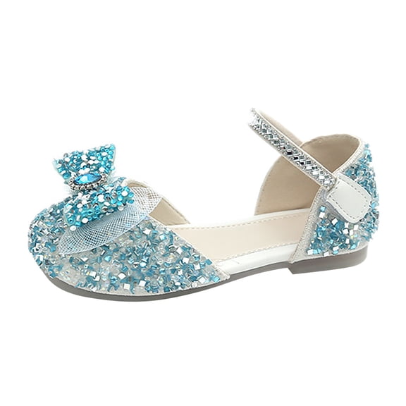 Otqutp Flat Shoes for Kids Girls Sandals Rhinestones Sequins Closed Toe Shoes Princess Shoes Bow Wedding Dress Shoes 2-12 Years