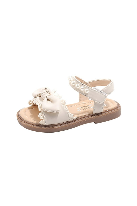 Formal Toddler Girls Dance Shoes Cute Girls Fashion Summer Bow Pearl Open Toe Soft Sole Flat Shoes for 2 to 11 Years