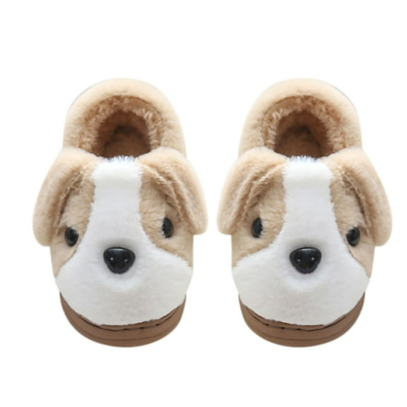 Otqutp Fuzzy Dog Slippers for Boys Girls Kids Cute Cotton Plush House Shoes with Memory Foam Toddler Winter Warm Slides Shoes