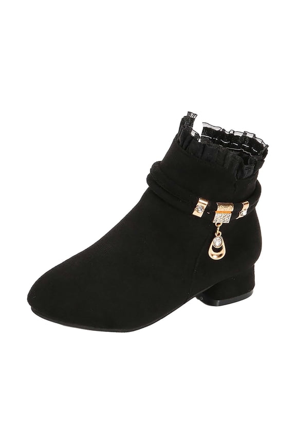 Girl Boots Kids Ankle Boots Warm Side Zipper Boots Low heel Short Booties Winter Snow Boots Anti-Slip Outdoor Shoes for Little Kid/Big Kids 4-12 Years(Black,5.5-6 Years)