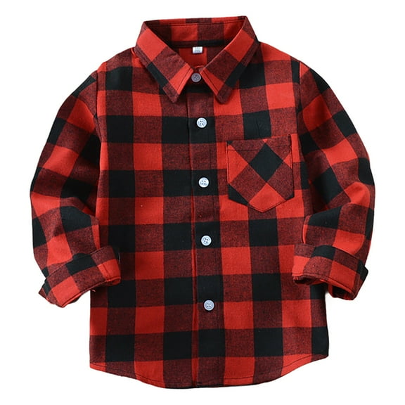 Otqutp Girl Boy Fashion Blouse Kids Little Boys Girls Baby Red Plaid Flannel Shirt Jacket Long Sleeve Button Down Flannel Shirt Plaid Pocket Front Tops (Black-C,2-3 Years)