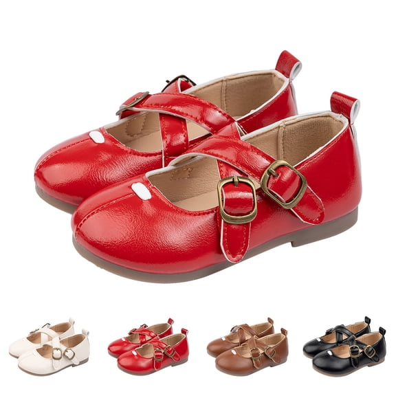 Otqutp Girl's Ballet Flat Kids Mary Jane Flower Dress Shoes for Wedding Party Girls Cute Flat Princess Shoes with Crossing Strap