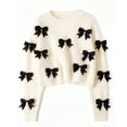 thumbnail image 1 of Otqutp Girl's Bow Sweater Pullover Cable Knit Crewneck Long Sleeve Fall Winter Cropped Sweater Chunky Warm Cozy Jumper Tops, 1 of 7