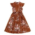 thumbnail image 1 of Otqutp Girl's Casual Dress Kids Girls Summer Flower Print Neck Sleeveless Ruffle Dresses Flowy Print Plain Cute Double Layer Pleated Dress(Coffee-A,4-5 Years), 1 of 9