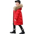 thumbnail image 1 of Otqutp Girl's Puffer Jacket Kids Long Winter Coats Knee Length Parka Warm Fleece Lined Snow Outerwear with Faux Fu𝗿 Hood, 1 of 5