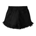 thumbnail image 1 of Otqutp Girls Big Kids Summer Solid Color Denim Outdoor Shorts Hot Pants Elastic Waist Straight Leg Denim Shorts with Pockets(a-Black,6-7 Years), 1 of 4