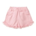 thumbnail image 1 of Otqutp Girls Big Kids Summer Solid Color Denim Outdoor Shorts Hot Pants Elastic Waist Straight Leg Denim Shorts with Pockets(a-Pink,4-5 Years), 1 of 5