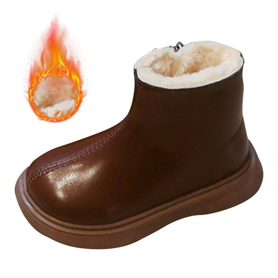 Otqutp Girls and Boys Casual Shoes Mesh Soft Sole Breathable Sports Short Boots with Side Zipper for Cold Weather Snow Boots Anti-Slip Outdoor Shoes for Little Kid/Big Kids(Brown,5.5-6 Years)