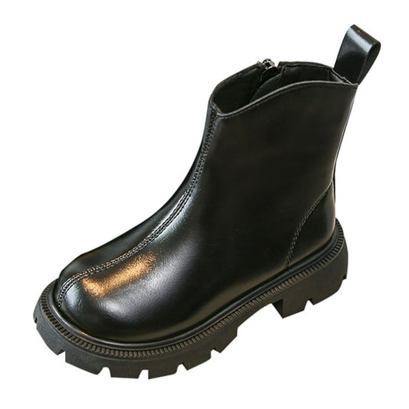 Otqutp Girls and Boys Casual Shoes with Side Zipper Mesh Soft Sole Breathable Sports Short Boots for Cold Weather Snow Boots Anti-Slip Outdoor Shoes for Little Kid/Big Kids(Black,9.5-10 Years)