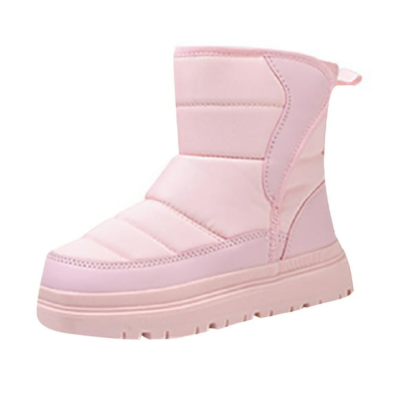 Otqutp Girls Boys Mid Calf Chunky Winter Snow Boots Kids Water-Resistant Non-Slip Thicken Warm Fuzzy Outdoor Hiking Shoes
