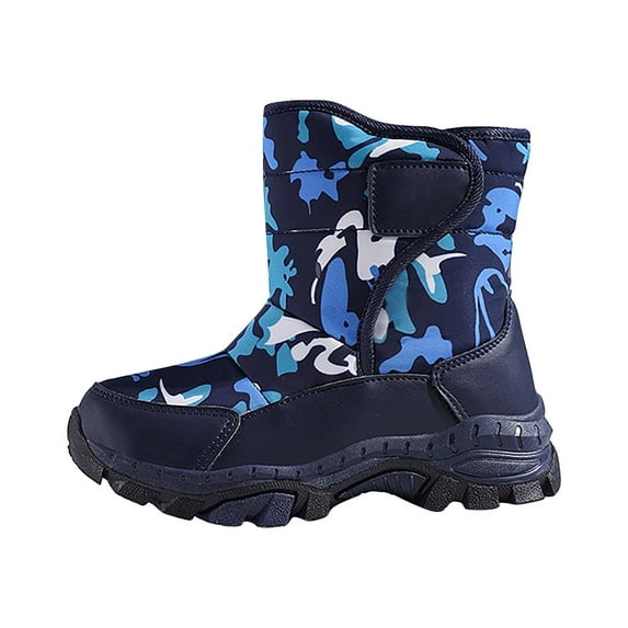 Otqutp Girls Boys Snow Boots Outdoor Warm Anti Slip Mid Calf Padded Small Large Children's Winter Shoes with Cotton Boots for Cold Weather Outdoor(Blue,12-12.5 Years)