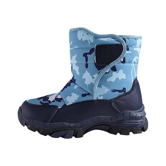 Otqutp Girls Boys Snow Boots Outdoor Warm Anti Slip Mid Calf Padded Small Large Children's Winter Shoes with Cotton Boots for Cold Weather Outdoor(Light Blue,5-5.5Years)