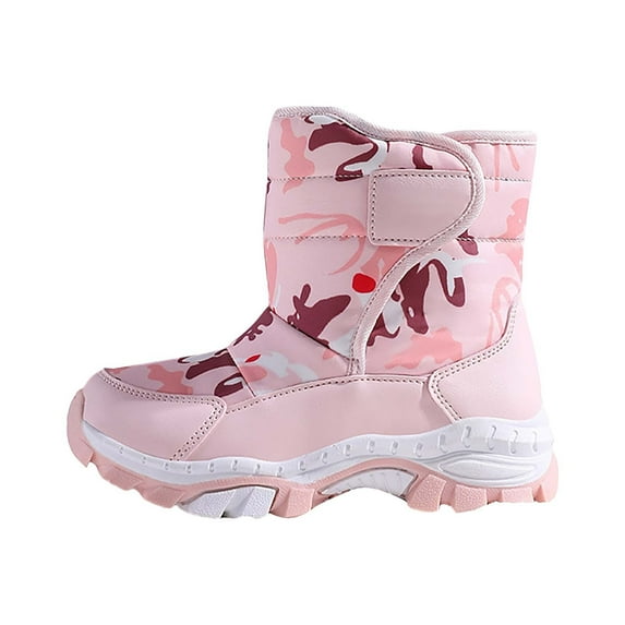 Otqutp Girls Boys Snow Boots Outdoor Warm Anti Slip Mid Calf Padded Small Large Children's Winter Shoes with Cotton Boots for Cold Weather Outdoor(Pink,5.5-6 Years)