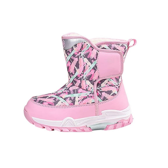 Otqutp Girls Boys Snow Boots Outdoor Warm Comfortable Non Slip Mid Calf Padded Small Big Kids Winter Thick sole Shoes Kids Ankle Booties Outdoor Walking(Pink,4.5-5 Years)