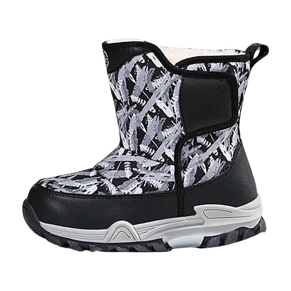 Otqutp Girls Boys Snow Boots Outdoor Warm Comfortable Non Slip Mid Calf Padded Small Big Kids Winter Thick sole Shoes Kids Ankle Booties Outdoor Walking(Grey,10.5-11 Years)
