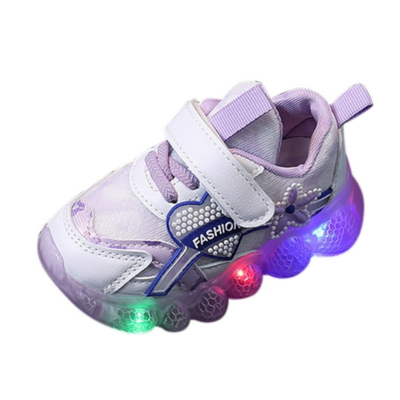 Otqutp Girls and Boys Spring Summer and Autumn Children's Sports Shoes for Small and Medium Sized Children's Toddler Shoes Flashing Light Casual Sports Shoes(Purple,2-2.5 Years)