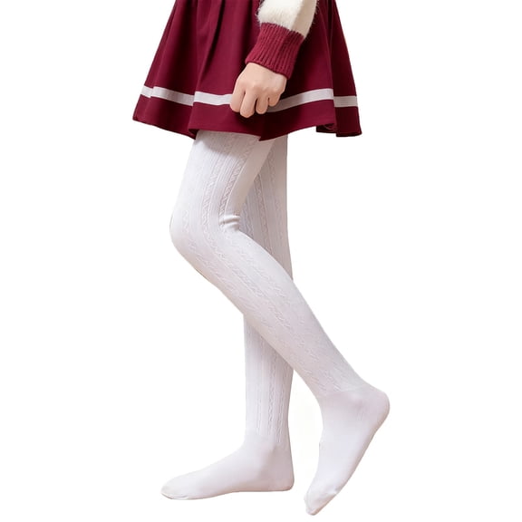 Otqutp Girls Cable Knit Tights Fleece Thermal Stretchy Full Length Leggings Kids Toddler School Dance Opaque Pantyhose