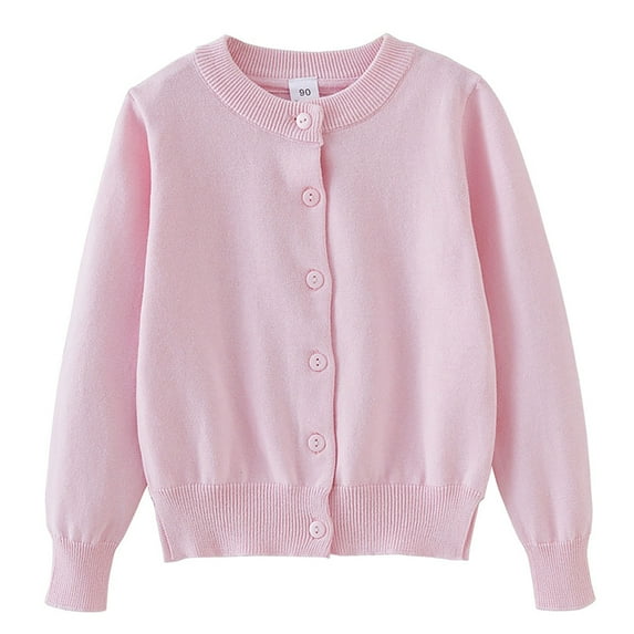 Otqutp Girls' Cardigans Sweater School Cotton Long Sleeve Lightweight Outerwear Spring and Autumn Children's Knitted Cardigan Long Sleeved Coat Pure Cotton Sweater (Pink,12-18 Months)