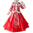 thumbnail image 1 of Otqutp Girls Chinese New Year Outfits Kids Furry Trim 𝗛anfu Tops and Dress 2 Piece Ethnic Traditional Embroidery 𝗧ang Suit, 1 of 7