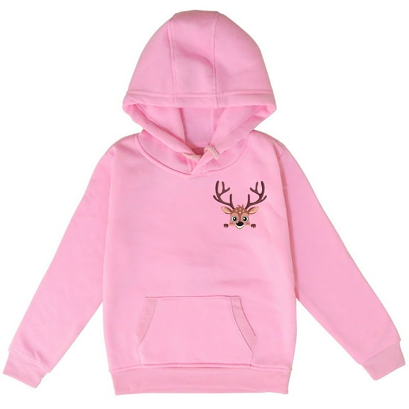 Otqutp Girls Christmas Deer Print Hoodie Foreign Trade Autumn and Winter Leisure Loose Children's Hoodie with Pocket Long Sleeve Casual Pullover Sweatshirts (Pink,3-4 Years)