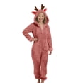 thumbnail image 1 of Otqutp Girls Christmas Fuzzy Jumpsuits Teen Kids Winter Warm Soft Fleece Onesie Plain Cute Hooded Front Zipper Bodysuit, 1 of 5