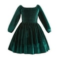 thumbnail image 1 of Otqutp Girls Christmas Solid Color Dress Western Girl Corduroy Long Sleeve New Year Dress Crew Neck A-line Casual Swing Dresses (Green,12-18 Months), 1 of 9